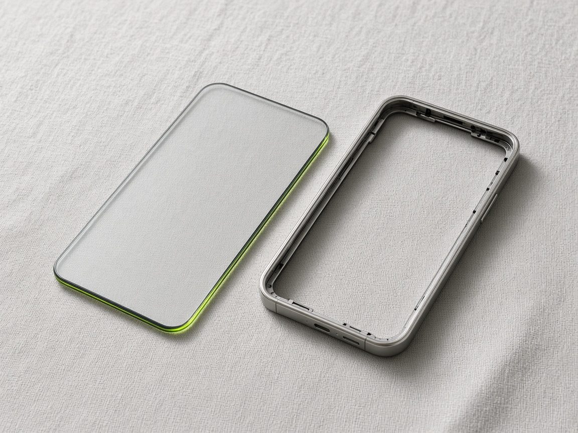 Displayglas neben einem Metallrahmen