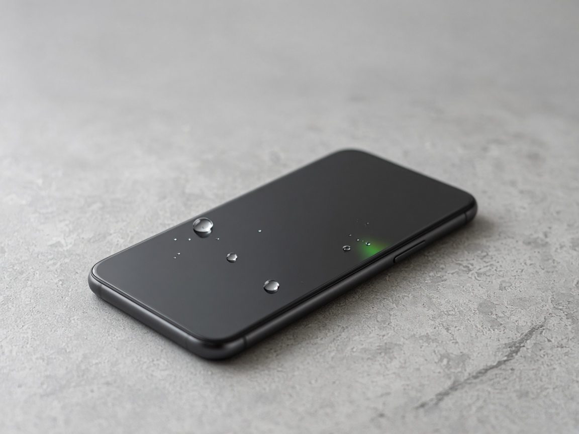 Smartphone mit wenigen Tropfen auf dem Glas